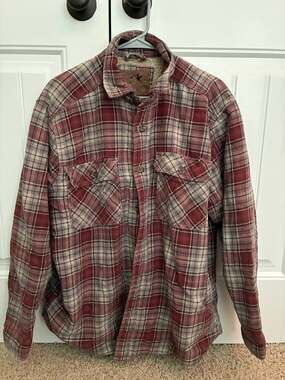 OutdoorLife Red and Beige Plaid Flannel Shirt with Fleece Lining